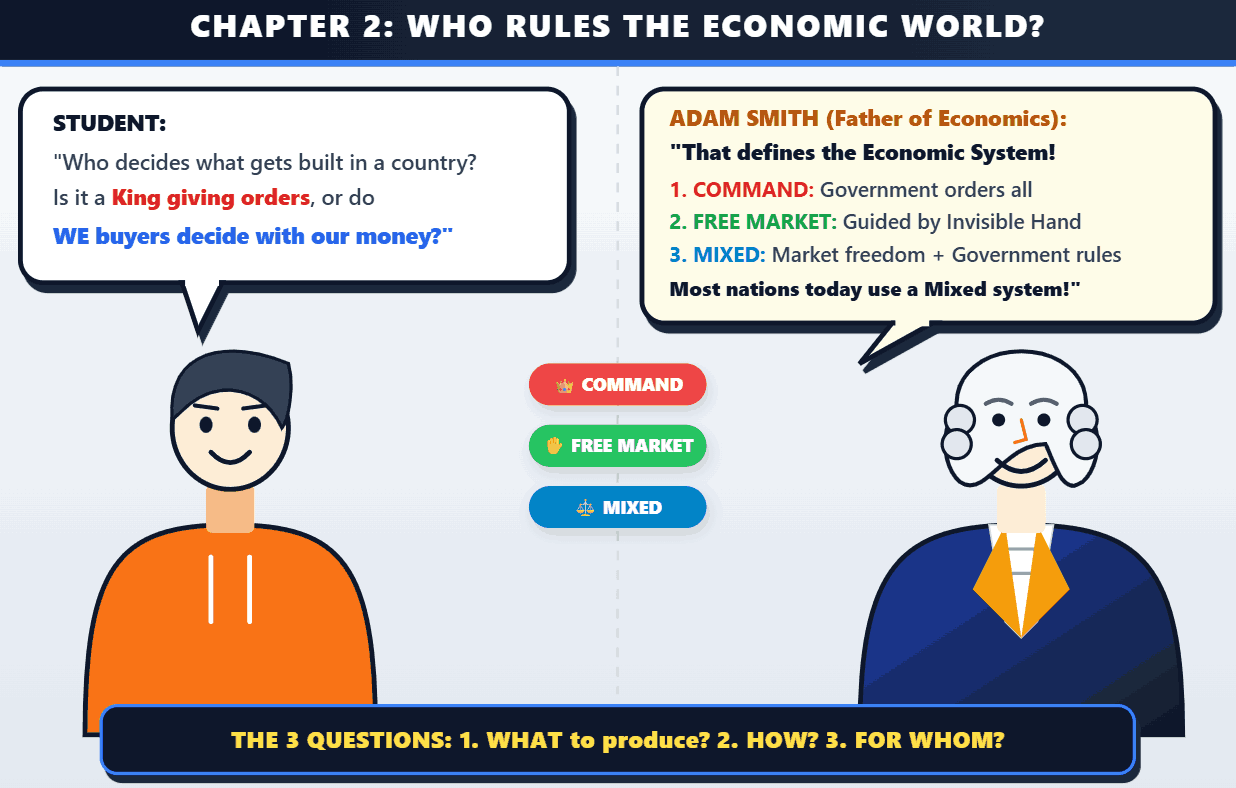 Chapter 2: Who Rules the World, illustrated handwritten economics notes