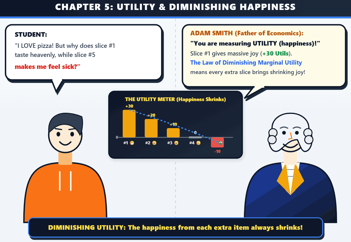 Chapter 5: Why We Buy What We Buy, illustrated handwritten economics notes