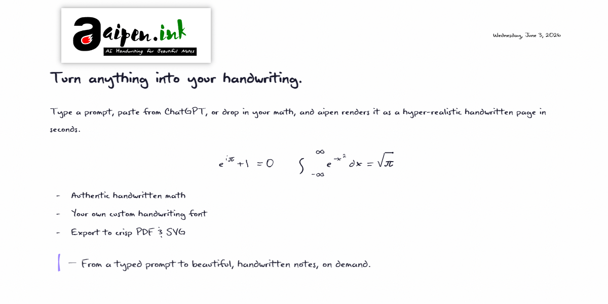 Symbol For Writing Notes aipen.ink Services | Ink Math, AI Handwriting & AI Handwritten Notes